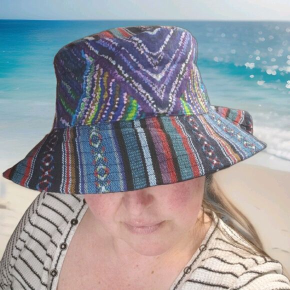 Boho Hippie Bucket Hat Cotton Blue Unisex Lightweight Beach Summer Sun Hat Nepal - Picture 2 of 14